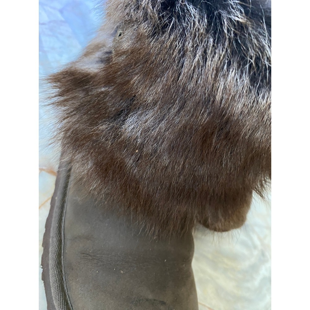 UGG Kids 1008178K Brown Suede Faux Fur Trim Winter Boots Size 2 USA - Picture 10 of 16